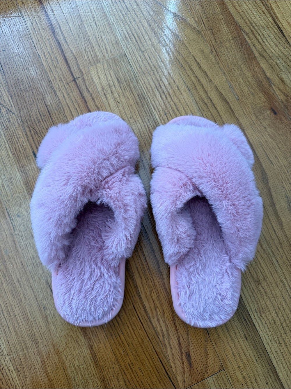 Pink fluffy slippers